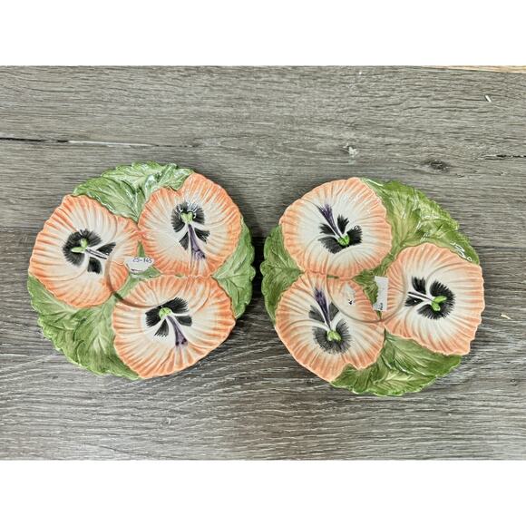 Vtg. Fitz and Floyd Pansy Parade Pink Pansies 6” Saucer ~set Of 2 - Picture 2 of 5